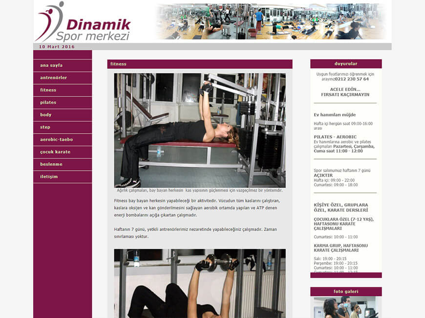 Dinamik Spor Merkezi Web Site Tasarımı